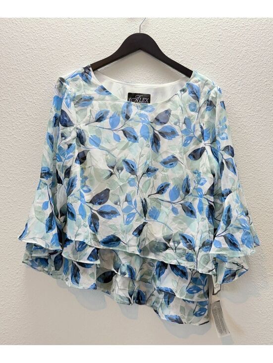 Alex Evenings Tops - Alex Evenings Women's Tiered Blue Floral Printed Chiffon Blouse Women Size Large